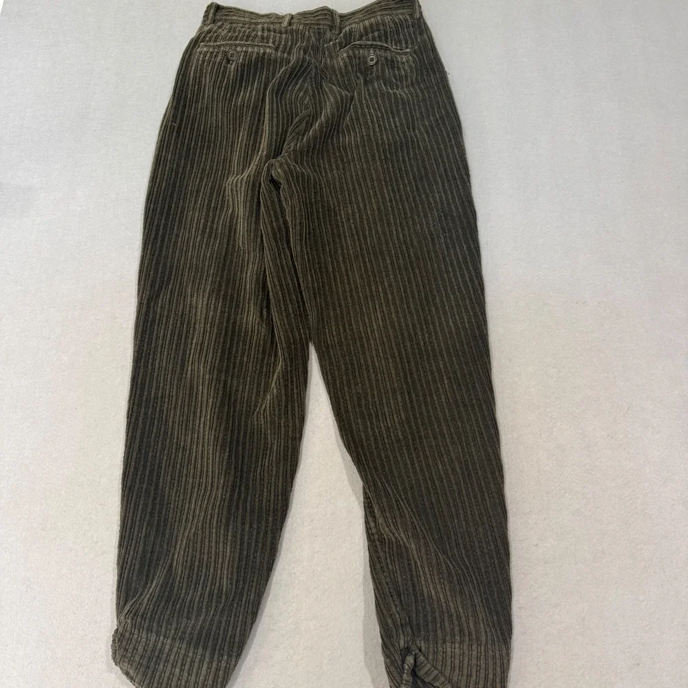 LE COLLEZIONI Collection Corduroy Pants Men 30 Olive Green Wide Wale Pleated
